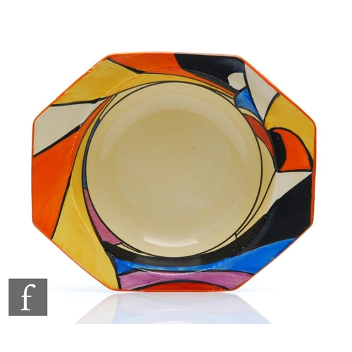 301 - Clarice Cliff - Swirls - An octagonal grapefruit dish circa 1930, hand painted to the shoulder with ... 