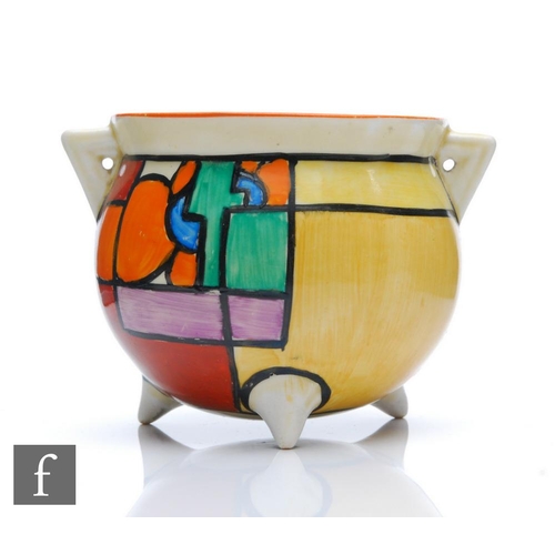 302 - Clarice Cliff - Flowers & Squares - A small size cauldron circa 1930, hand painted with abstract... 