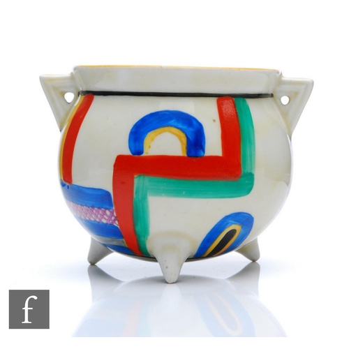 303 - Clarice Cliff - Tennis - A small size cauldron circa 1930, hand painted with an abstract linear desi... 