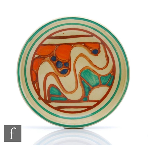 315 - Clarice Cliff - Sunrise (Orange) - A pin dish circa 1929, hand painted with a sunburst motif, wave l... 