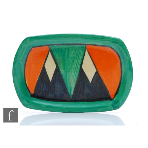 318 - Clarice Cliff - Diamonds (Variant) - A small rounded rectangular tray hand painted with interlocking... 