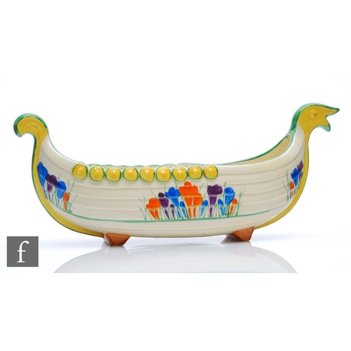 330 - Clarice Cliff - Crocus - A small size Viking Longboat circa 1930, hand painted with Crocus sprays wi... 