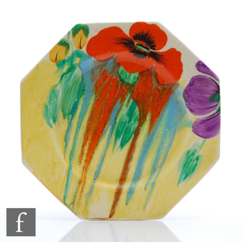 337 - Clarice Cliff - Delecia Poppy - An octagonal side plate circa 1932, hand painted with Poppies over a... 