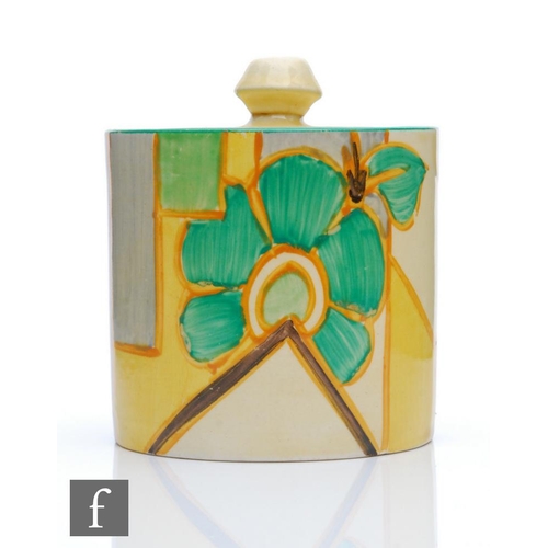 356 - Clarice Cliff - Moonflower - A size 3 Drum shaped preserve circa 1933, hand painted with an abstract... 