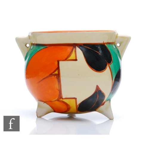 361 - Clarice Cliff - Feathers & Leaves - A small size cauldron circa 1929, hand painted with an abstr... 