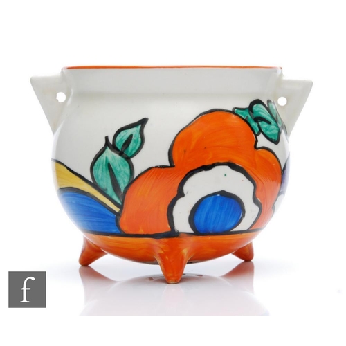 366 - Clarice Cliff - Latona Daisy - A small size cauldron circa 1930, hand painted with stylised flowers ... 