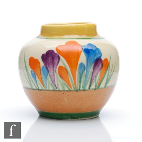 377 - Clarice Cliff - Crocus - A shape 177 miniature vase circa 1930, hand painted with Crocus sprays with... 