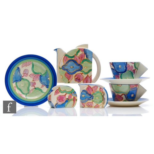 393 - Clarice Cliff - Blue Chintz - A Stamford shape early morning breakfast set circa 1932, comprising te... 