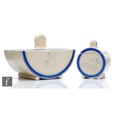 409 - Clarice Cliff - Cruise Ware - A Bon Jour shape tureen and cover circa 1933, transfer printed with st... 