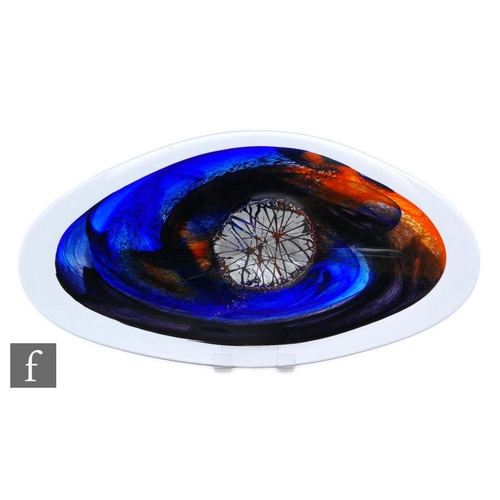 1440 - Unknown - A contemporary studio glass dish, of elongated organic form, internally decorated with a d... 