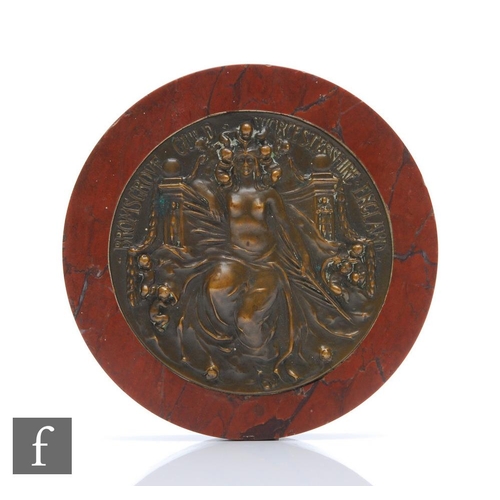 128 - Bromsgrove Guild of Applied Arts - A small early 20th Century patinated bronze roundel cast with a f... 