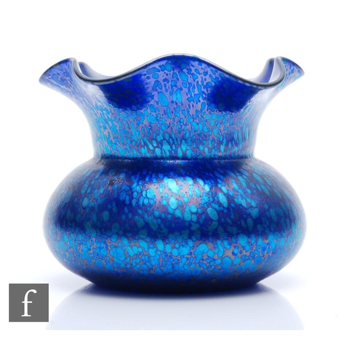 21 - Loetz - An early 20th century Cobalt Papillon glass vase, of squat ovoid form with flared frilled ri... 