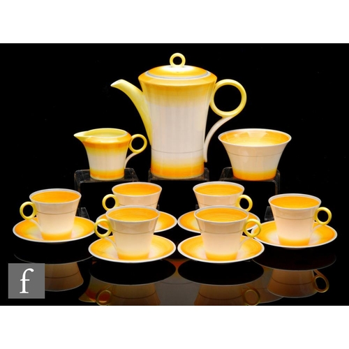 430 - Shelley - A 1930s Art Deco Regent shape coffee set comprising coffee pot, six cups and saucers, milk... 