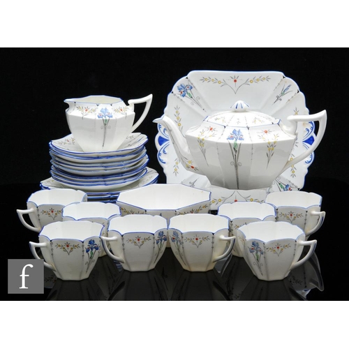 432 - Shelley - A 1930s Art Deco Queen Anne tea set comprising teapot, eight cups, saucers, side plates, m... 