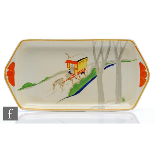 436 - Susie Cooper - A 1930s sandwich tray decorated with a transfer and hand painted donkey pulling a car... 