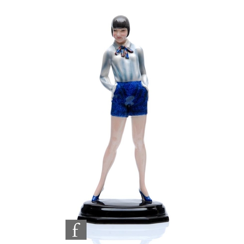 437 - Stefan Dakon - Goldschieder - A 1930s Art Deco statue 'Bubi' modelled as a stylish modern lady with ... 