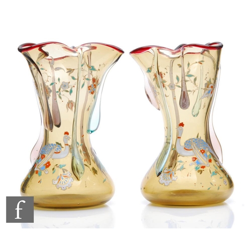 46 - Harrach - A pair of early 20th Century continental glass vases in the Secessionist style, of waisted... 