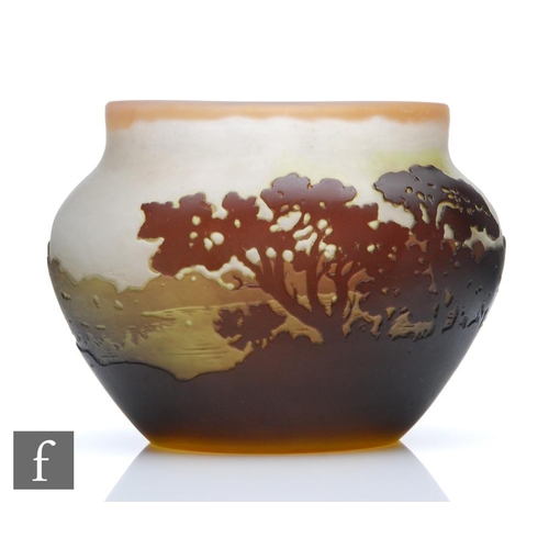 49 - Galle - An early 20th Century cameo glass vase, of shouldered squat ovoid form with short collar nec... 