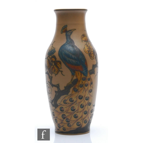 56 - Lauritz Adolph Hjorth - An early 20th Century Danish stoneware vase of slender baluster form, decora... 