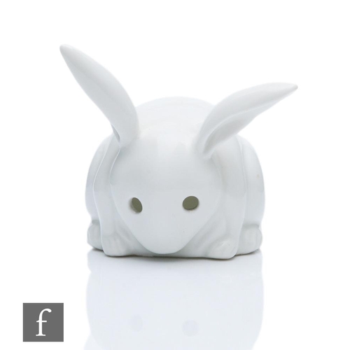 66 - Bernard Moore - An early 20th Century model of a plump white rabbit with long ears, initialled BM, h... 