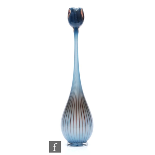 734 - Vicke Lindstrand - Kosta - A Unika colora glass vase, of ovoid form with tall slender neck and tulip... 