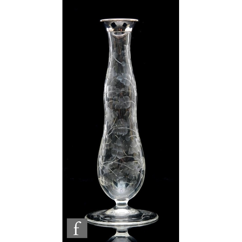 10 - Unknown - An early 20th Century Secessionist cut glass vase of shaped slender form decorated with sc... 