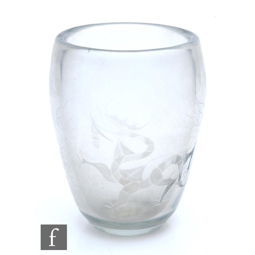 1011 - Unknown - Czechoslovakian - A large post war crystal glass vase of swollen ovoid form, cut and engra... 