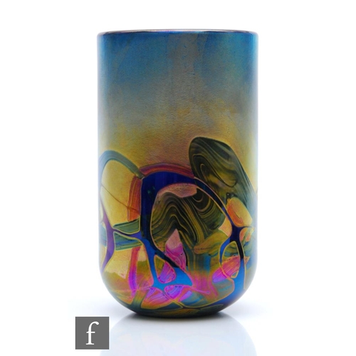 1196 - Isle of Wight - A contemporary studio glass vase in the Nightscape pattern, of sleeve form with ever... 