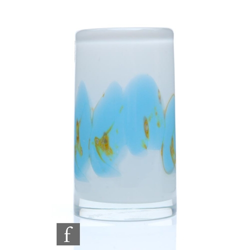 1226 - Sam Herman - Rosenthal Studio Line - A cylindrical glass vase, the opaque white with a blue and gold... 