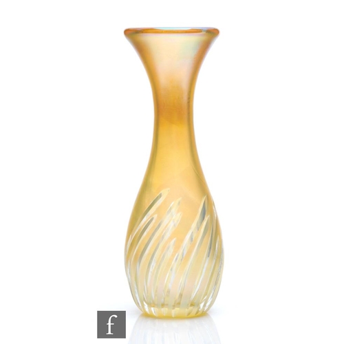 1139 - Okra - A later 20th Century studio glass vase of skittle form, the entirety in a golden iridescence,... 