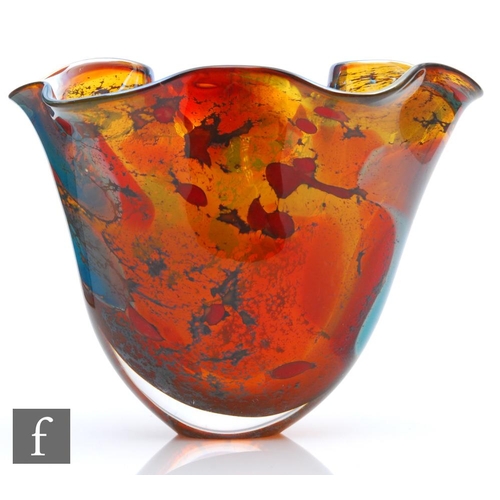 1188 - Peter Layton - A later 20th Century Reef series studio glass vase, of ovoid form with wavy rim, inte... 