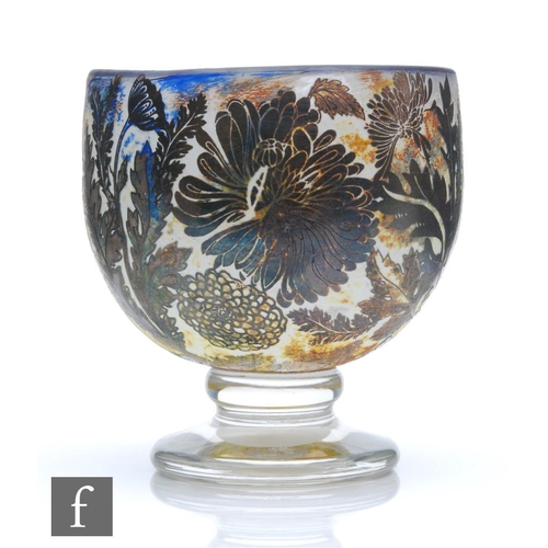 1214 - Jonathan Harris - A contemporary studio glass Silver Cameo range glass vase of goblet form, cased in... 