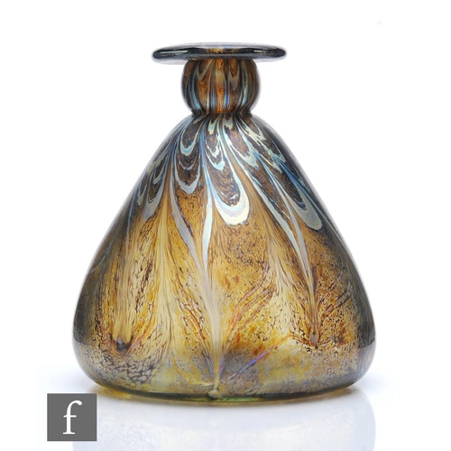 1216 - Peter Layton - A later 20th Century studio glass vase of conical form with gourd form neck and flat ... 