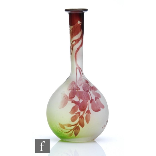 48 - Galle - An early 20th Century cameo glass vase of compressed ovoid form with collar neck and everted... 