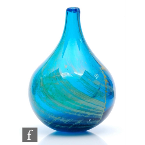 838 - Mdina - A later 20th Century glass vase of swollen skittle form with internal blue and green swirl, ... 