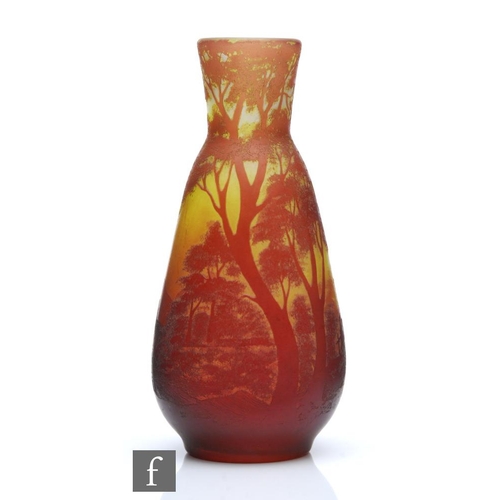 47 - Galle - An early 20th Century cameo glass vase of compressed ovoid form with flared collar neck and ... 