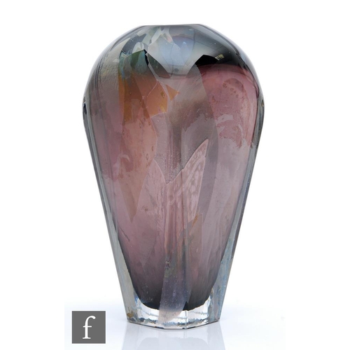 1019 - Samuel J Herman - Val St Lambert - A large studio glass vase circa 1970, of flared square section wi... 