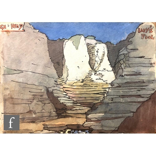 598 - Albert Wainwright (1898-1943) - Lady's Pool, a landscape study of a rocky cliff, to the reverse a fu... 