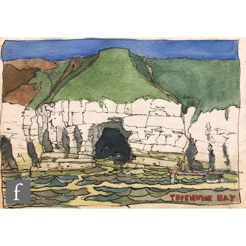 599 - Albert Wainwright (1898-1943) - Thornwick Bay, A landscape study depicting cliff and two figures in ... 