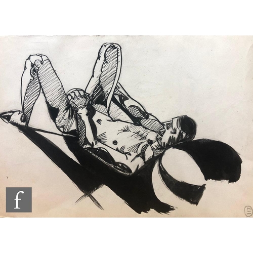 608 - Albert Wainwright (1898-1943) - A study depicting a sketch of a reclining male nude, to the reverse ... 