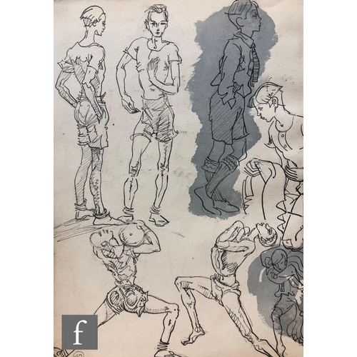 612 - Albert Wainwright (1898-1943) - A study depicting sketches of male figures in various poses, some pi... 