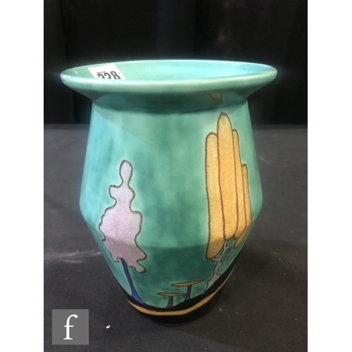 228 - Clarice Cliff - Inspiration Caprice - A shape 542 vase circa 1929, hand painted with a stylised tree... 