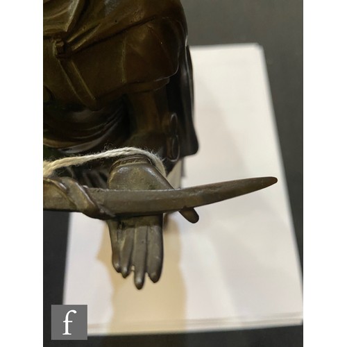 120 - Bromsgrove Guild of Applied Arts - An early 20th Century patinated bronze model of Joan of Arc in ar... 