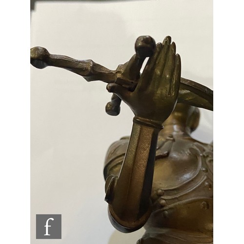 120 - Bromsgrove Guild of Applied Arts - An early 20th Century patinated bronze model of Joan of Arc in ar... 