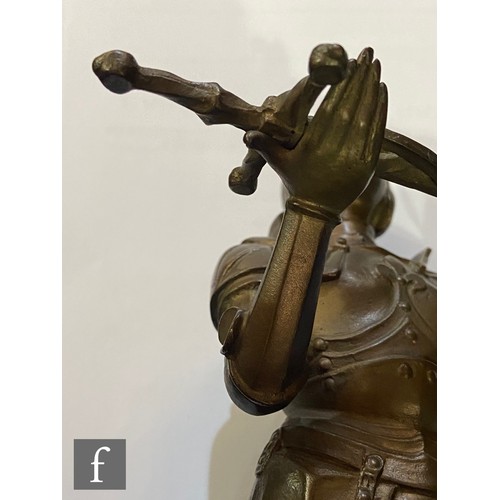 120 - Bromsgrove Guild of Applied Arts - An early 20th Century patinated bronze model of Joan of Arc in ar... 