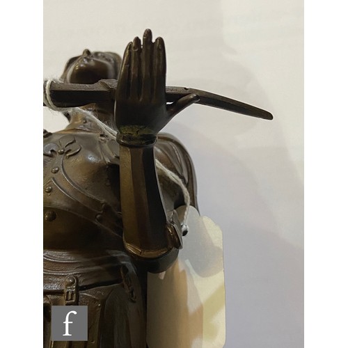 120 - Bromsgrove Guild of Applied Arts - An early 20th Century patinated bronze model of Joan of Arc in ar... 