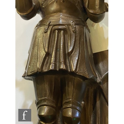 120 - Bromsgrove Guild of Applied Arts - An early 20th Century patinated bronze model of Joan of Arc in ar... 