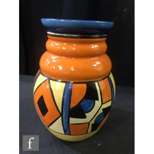 290 - Clarice Cliff - Diamonds - A shape 358 vase circa 1929, hand painted with a band of diamond and abst... 