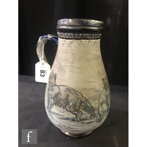 83 - Hannah Barlow - Doulton Lambeth - A late 19th Century stoneware jug decorated to the body with four ... 