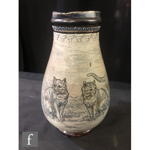 83 - Hannah Barlow - Doulton Lambeth - A late 19th Century stoneware jug decorated to the body with four ... 